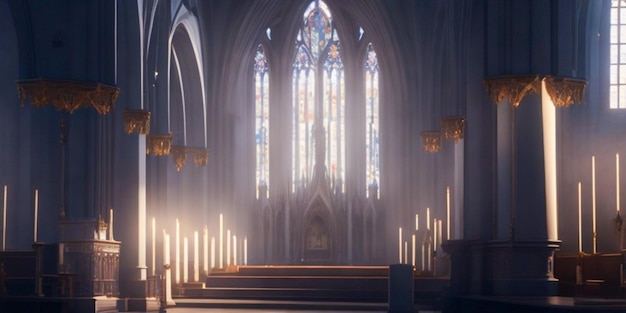 Ripresa verticale di una sala della chiesa con un bellissimo interno durante una cerimonia religiosa