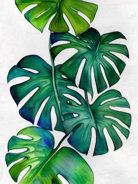 Riproduzione dell'illustrazione acrilica della pittura ad acquerello della foglia di Monstera