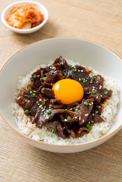 Riso con maiale aromatizzato alla soia o ciotola di maiale giapponese Donburi - Asian food style