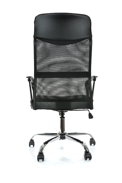Risorse grafiche vista posteriore di una sedia da ufficio premium nera moderna isolata su sfondo bianco dettagli elevati