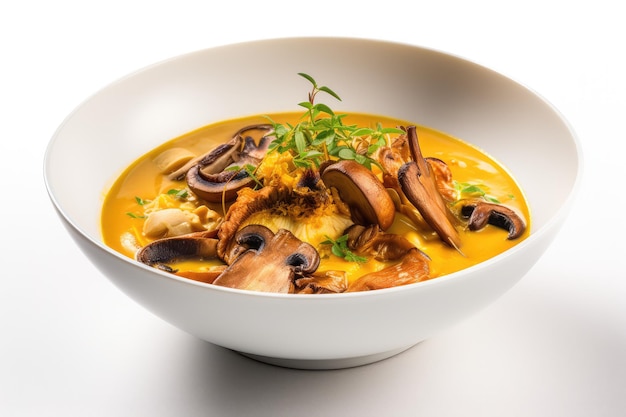 Risotto ai funghi riso con funghi ristorante Arborio porzione vegetariano Champignon riso piatto su sfondo bianco astratto illustrazione generativa AI