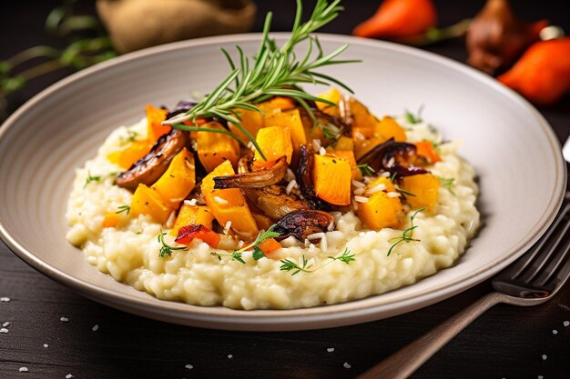 Risotto con verdure a radice arrostite carote parsnip ecc.