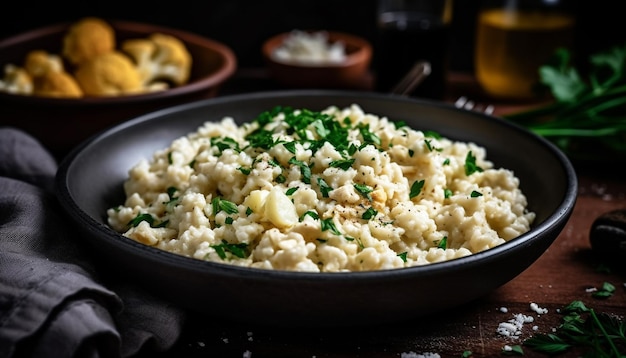 Risotto vegetariano salutare con contorno di prezzemolo fresco generato dall'IA