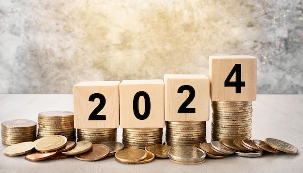 Risparmio di finanziamenti per la crescita aziendale Immagine concettuale del nuovo anno 2024