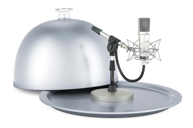 Ristorante cloche con microfono da studio rendering 3D