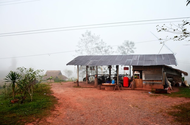Ristorante locale del resort in famiglia per i viaggiatori che le persone usano il servizio di mangiare e bere al mattino nel villaggio di Ban Bo Kluea nel distretto di Bo Kluea di Nan Thailandia