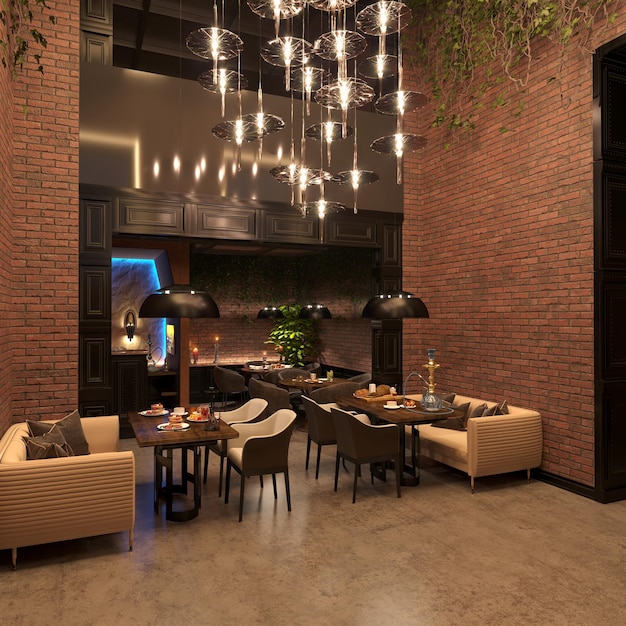 ristorante, visualizzazione degli interni, illustrazione 3D