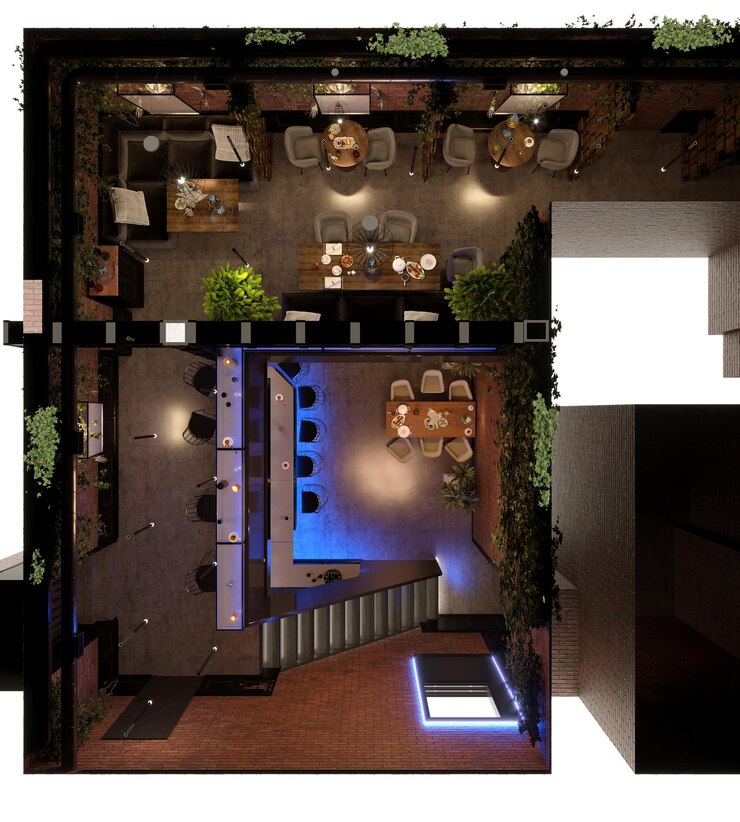 ristorante, visualizzazione degli interni, illustrazione 3D