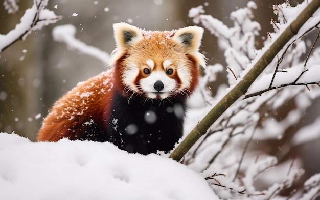 Ritiro innevato Panda rosso Accogliente rifugio invernale IA generativa