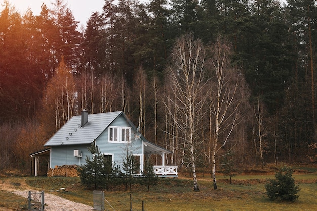 Ritiro nella foresta Un elegante fienile scandinavo con un esterno moderno immerso nei boschi sereni