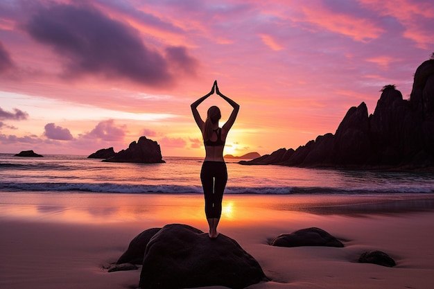 Ritorni di yoga sulla spiaggia tropicale