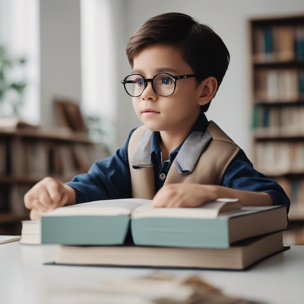 Ritorno a scuola con una pila di libri desiderosi di imparare sul tavolo