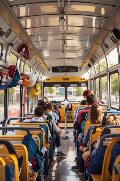 Ritorno a scuola in autobus autobus scolastico studenti