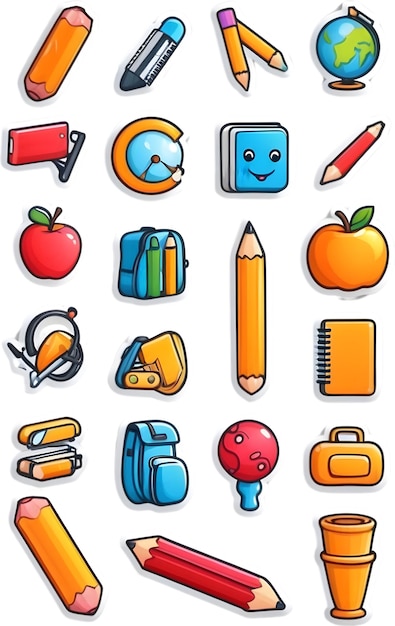 Ritorno alle icone scolastiche Simboli scolastici Istruzione e apprendimento Materiali di studio Accademico