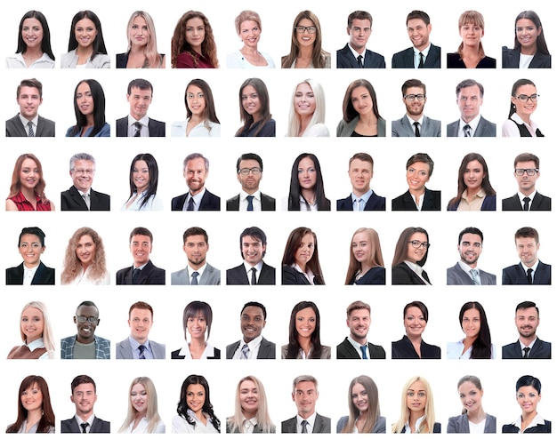 Ritratti di dipendenti di successo isolati su uno sfondo bianco collage di foto