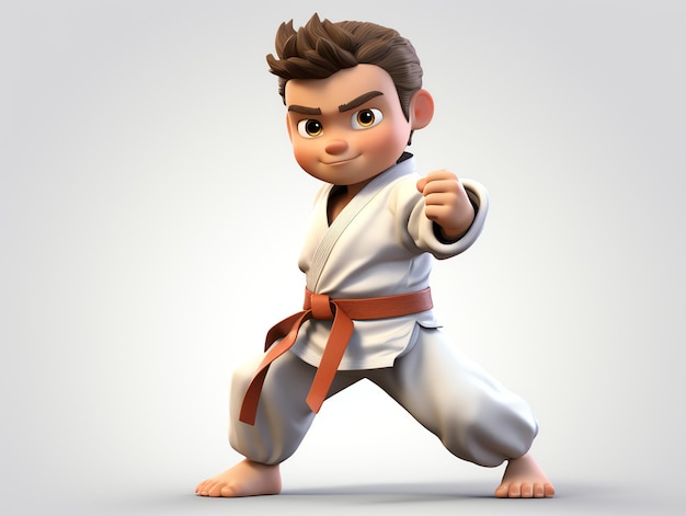 Ritratti di personaggi 3D di giovani atleti di karate