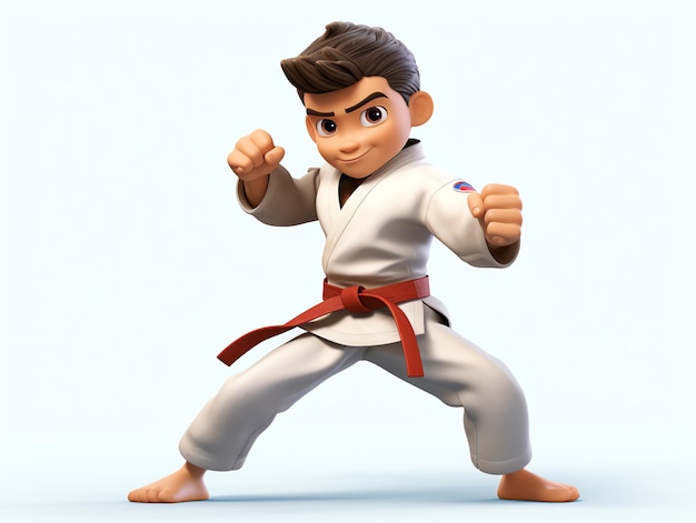 Ritratti di personaggi 3D di giovani karate