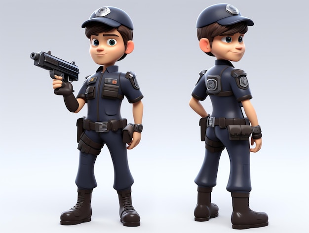 Ritratti di personaggi 3D di giovani poliziotti