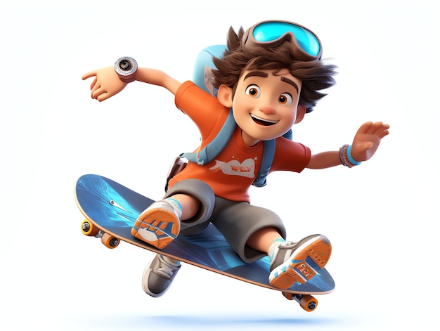 Ritratti di personaggi Pixar 3d di giovani sekateboard