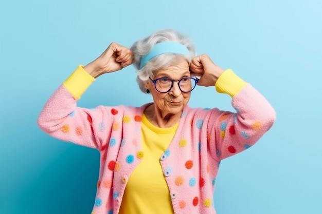 Ritratti divertenti della nonna Una donna anziana vestita elegante per un evento speciale moda nonna m