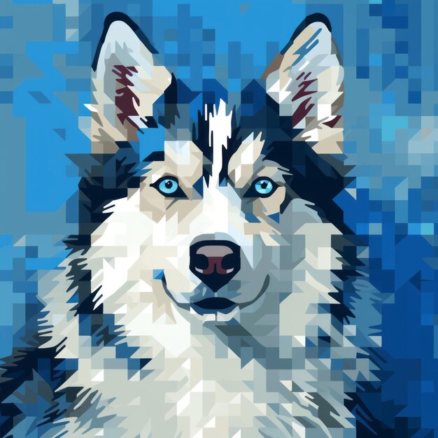 Ritratti pixelati illustrazione stilizzata del cane Husky blu