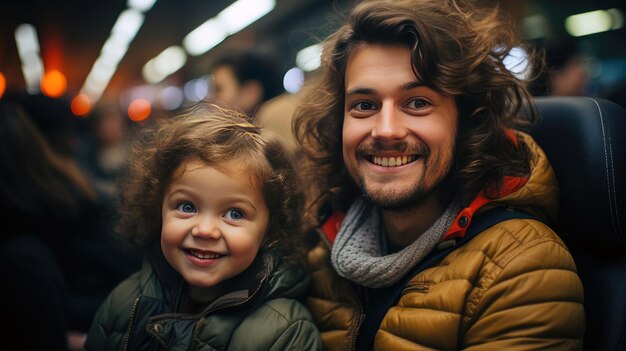 Ritrattistica di padre e una ragazza nel trasporto pubblico