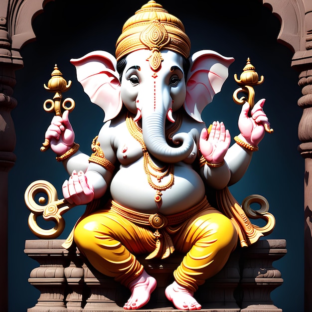 Ritratto 3D di Ganpati seduto sul suo trono per Happy Ganesh Chaturthi