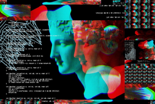 Ritratto 3d di una venera con effetto glitch Stile cyberpunk Immagine concettuale Realtà virtuale