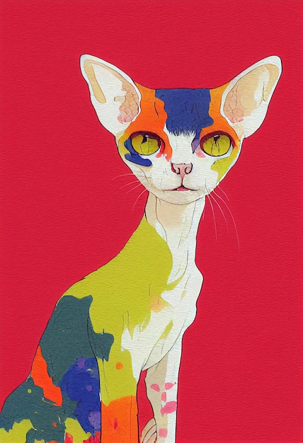Ritratto ad acquerello del simpatico gatto Devon Rex