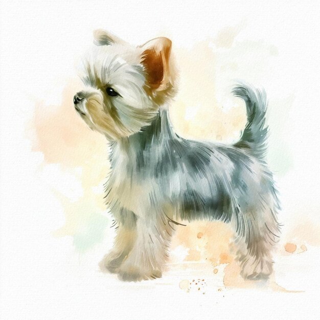 Ritratto ad acquerello di un cucciolo di Yorkshire Terrier