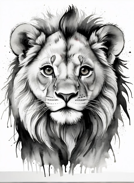 ritratto ad acquerello leone carino illustrazione di animali da safari stampabile su opere d'arte a parete