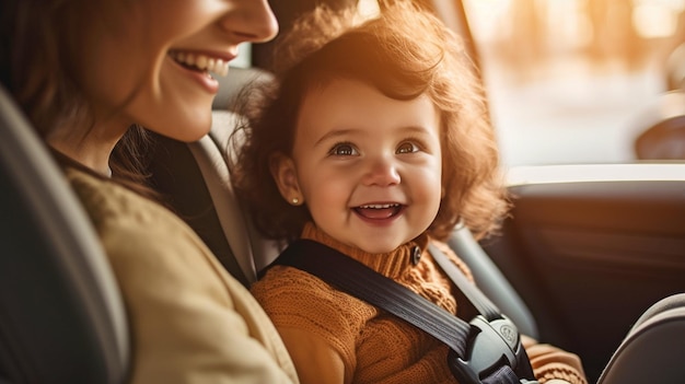 Ritratto AI generativo di una madre e di un bambino che viaggiano in macchina
