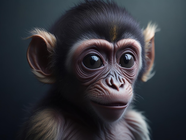 Ritratto altamente dettagliato della scimmia del bambino ai generativa