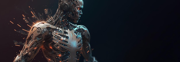 Ritratto androide femminile di pezzi tecnologici avatar di intelligenza artificiale sulla testa di cyborg IA generativa