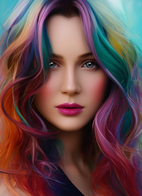 Ritratto artistico di una bella donna con i capelli colorati