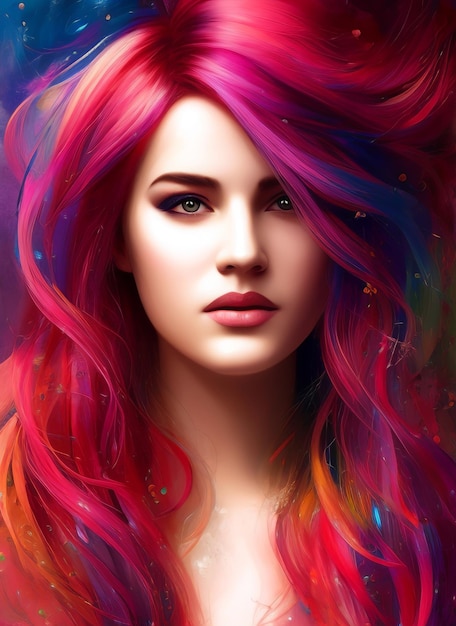 Ritratto artistico di una bella donna con i capelli colorati