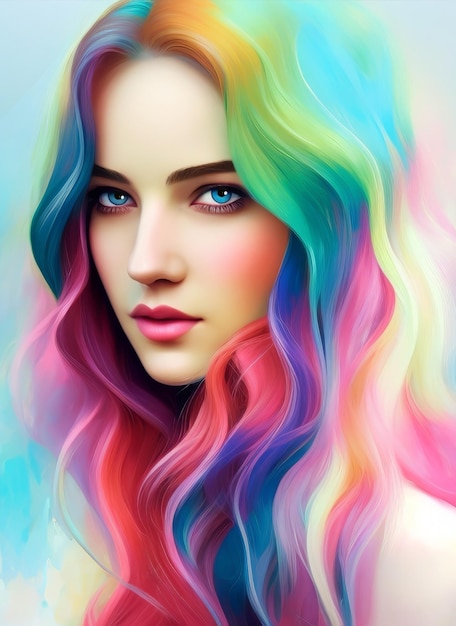 Ritratto artistico di una bellissima donna dai capelli molto colorati