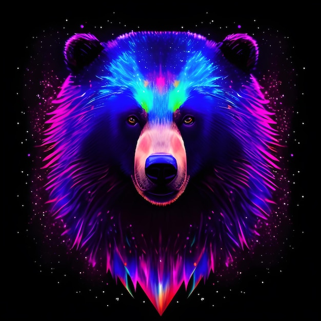Ritratto artistico in stile neon chiaro di un orso IA generativa