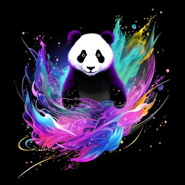 Ritratto artistico in stile neon chiaro di un panda IA generativa