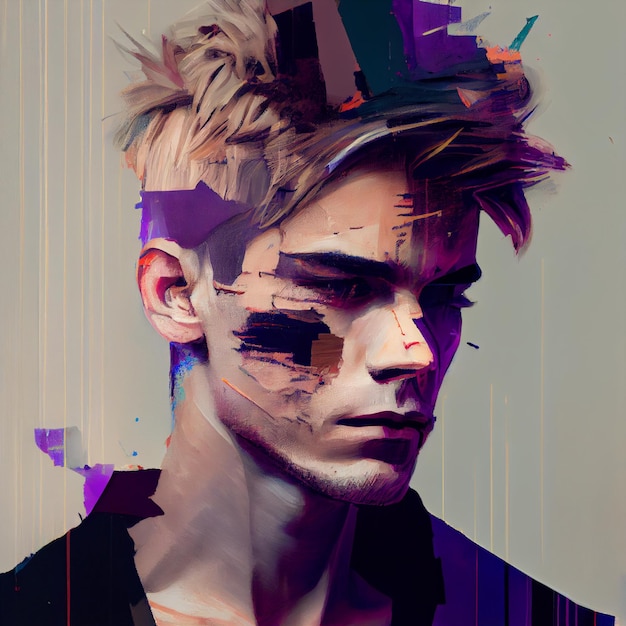 Ritratto astratto dell'uomo con l'illustrazione dell'effetto glitch IA generativa