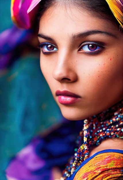 Ritratto astratto di una bella ragazza indiana immaginaria Donna carina alla moda Ragazza creativa