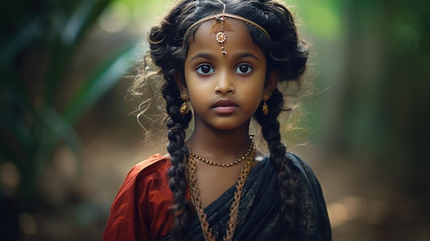 ritratto Bambino indiano che si sente triste nelle zone rurali indossando abiti tradizionali