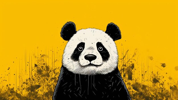 Ritratto bianco e nero dell'orso panda su sfondo giallo AI generativa