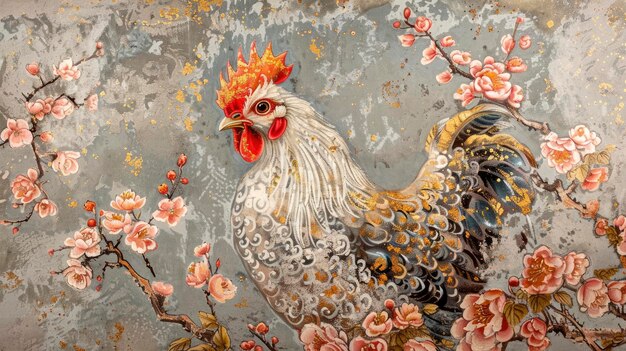 Ritratto cinese di pollo Una pittura vivace ed espressiva che cattura la bellezza e l'eleganza dei polli nello stile artistico tradizionale cinese