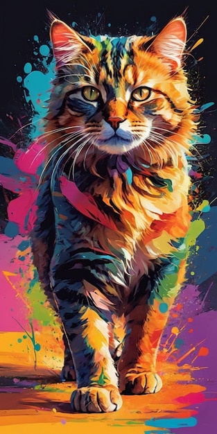 Ritratto colorato di un bellissimo gatto su uno sfondo colorato Pittura digitale