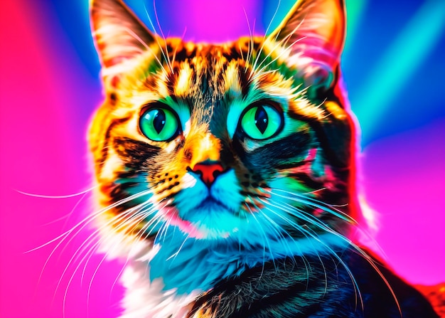 Ritratto colorato di un gatto su uno sfondo multicolore