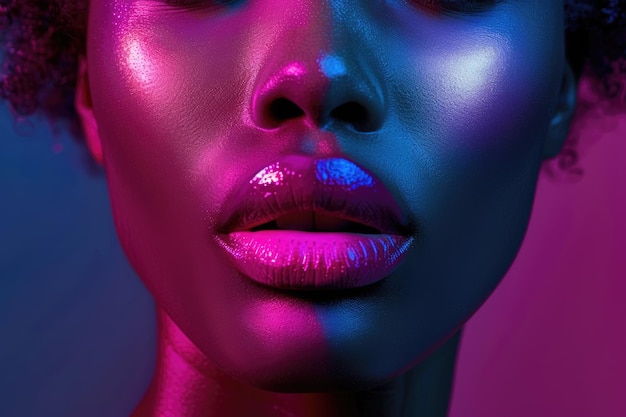 ritratto colorato di una bella donna nera con le labbra rosa