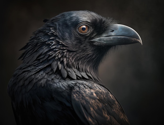 Ritratto colorato in primo piano del corvo corvo malvagio Sfondo di Halloween Tecnologia AI generativa