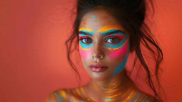 Ritratto creativo di una giovane donna con un trucco colorato