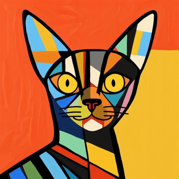 Ritratto cubista colorato del gatto abissino ispirato a Picasso